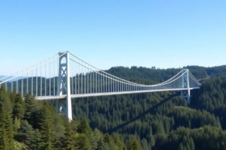 Geierlay függőhíd, a németországi látványosság lenyűgöző kilátással.