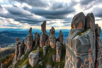 Sziklaformációk a Harz Nimród lábánál a Teufelsmauerban.