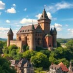 Wartburg vára, Eisenach felett, festői panoráma egy középkori erődítményről.