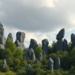 A Teutoburgi-erdő misztikus Externsteine sziklaformációi.