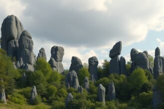 A Teutoburgi-erdő misztikus Externsteine sziklaformációi.