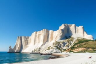 A fehér krétasziklák panorámája a Balti-tenger mellett.