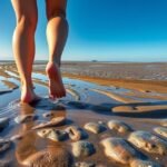 Mezítlábas túra az iszapban apálykor a Watt-tengernél.