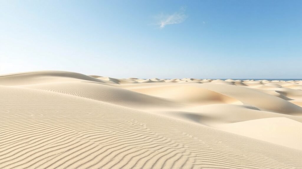 Sylt dűnéi homokpartja, végtelen homok és kék ég.