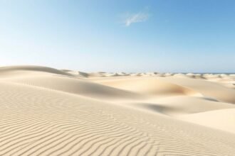 Sylt dűnéi homokpartja, végtelen homok és kék ég.