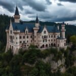 Lichtenstein kastély a szakadék szélén, neogótikus építészet.