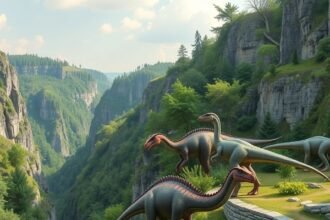 Dinoszauruszok a Teufelsschlucht kanyonban, Eifel közelében.