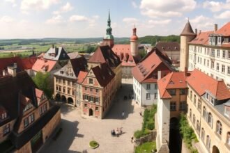 Rothenburg ob der Tauber történelmi városrészének panorámája.