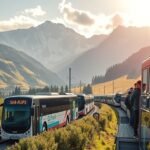 Tömegközlekedés a hegyekben, busz és vonat kilátással