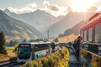Tömegközlekedés a hegyekben, busz és vonat kilátással