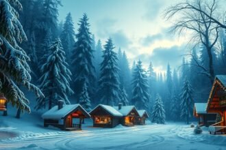 Havas fákkal körülvett karácsonyi vásárok és kunyhók Németországban