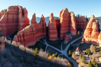 Altschlossfelsen vörös homokkőfalai és sziklaívei Németországban