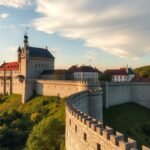 Burghausen vára és a világ leghosszabb várfalai a naplementében