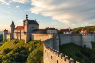 Burghausen vára és a világ leghosszabb várfalai a naplementében