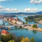 Panoráma Passau városáról, ahol a Duna, Inn és Ilz folyók találkoznak.