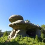 Teufelstisch, a bizarre mushroom-shaped rock in the Pfalzi-erdő, Germany.