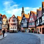Kanyargó középkori utca Quedlinburgban, favázas házakkal