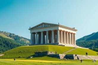 Kyffhäuser-emlékmű a Harz-hegységben, látogatók a tájban.
