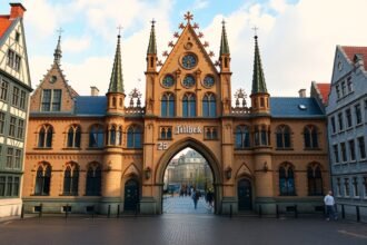 A Lübeck Holsten-kapu, a Hanza-szövetség monumentális jelképének részletei.