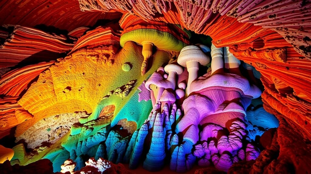 Saalfeld tündérbarlangok színes ásványai és formái