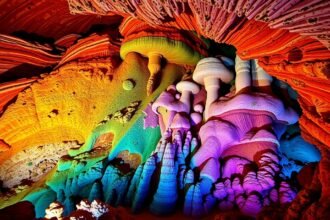 Saalfeld tündérbarlangok színes ásványai és formái