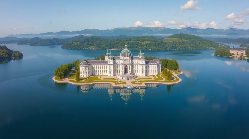 Herrenchiemsee kastély a Chiemsee tavon Bajorországban