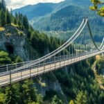 Mörsdorf függőhíd a Hunsrück-hegységben, lenyűgöző kilátással