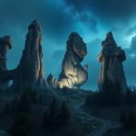 Externsteine sziklák éjszakai képe csillagok alatt