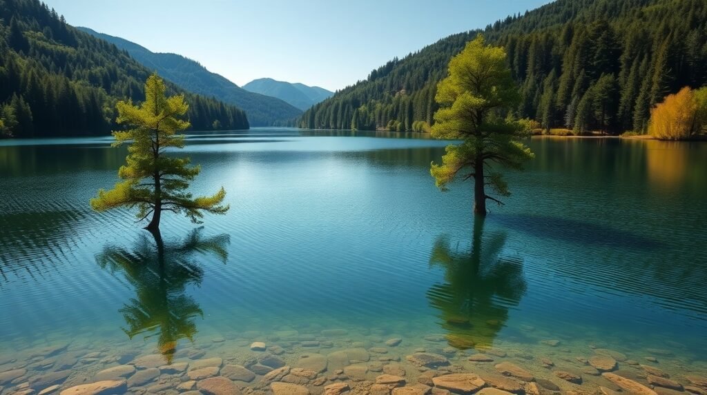 Maulweiher tó fák a vízben, gyönyörű természetes táj Németországban