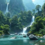 Gyönyörű Tatzuwurm-vízesések az Inn-völgyében, zöld fa és kék víz