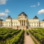 A Sanssouci kastély és lépcsőzetes szőlőkertek Potsdamban.