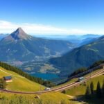Luzern közelében található Pilatus és Rigi hegyei és vonatpályáik panorámája.