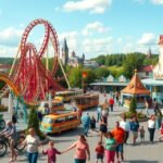 Europa-Park Rust vidámpark látványosságai és látogatói.