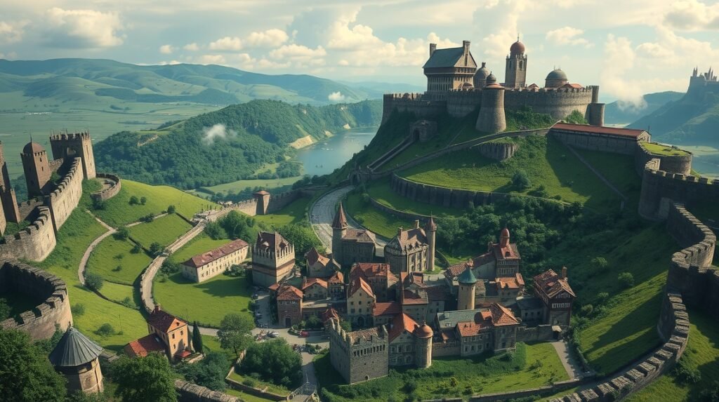 A középkori város Nördlingen környéke, meteoritkráter szélén.