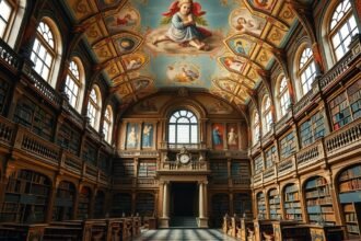 Wiblingen kolostorkönyvtár rokokó mennyezeti freskókkal és könyvespolcokkal