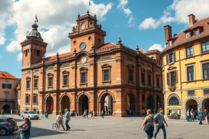 Trier városközpontja, a római város látványos épületeivel.