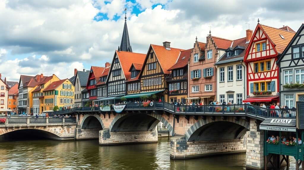 Krämerbrücke, a picturesque bridge in Erfurt with colorful medieval houses.