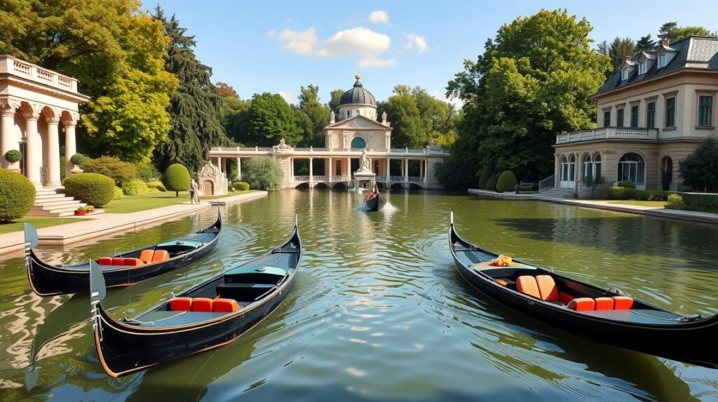 Gondolák a Wörlitzi kertbirodalomban, Szász-Anhaltban.