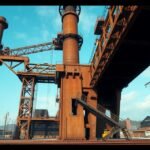 Rozsdás ipari szerkezet a Völklingeni Vasműben, UNESCO világörökség.