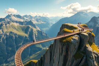A lenyűgöző First Cliff Walk Grindelwaldban, lélegzetelállító hegyi panorámával.