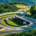 A Nürburgring híres kanyarjai és zöld tájai autósportolók számára.