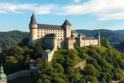 Marksburg vár a Rajna partján, gyönyörű kilátással a környékre.