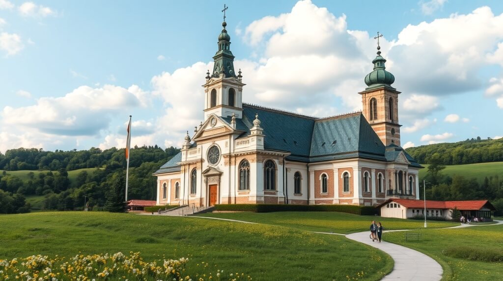 Wieskirche rokokó templom a bajor rétek közepén