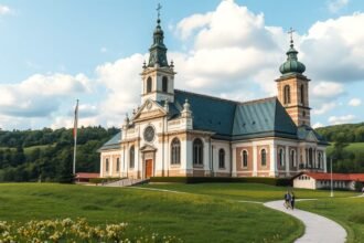 Wieskirche rokokó templom a bajor rétek közepén