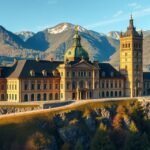 Goslari császári palota a Harz hegyvidékén, csodás tájjal.