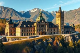 Goslari császári palota a Harz hegyvidékén, csodás tájjal.