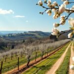 Pfalzi borút mandulavirágzása és szőlőhegyek