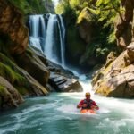 Canyoning a Starzlachklamm vízesés körül, Allgäu-ban, Németországban.
