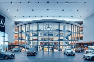 Mercedes-Benz Múzeum belső tér, ikonikus autók kiállítása Stuttgartban