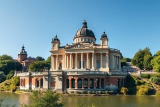 A Befreiungshalle monumentális épülete Kelheimben, a Duna partján
